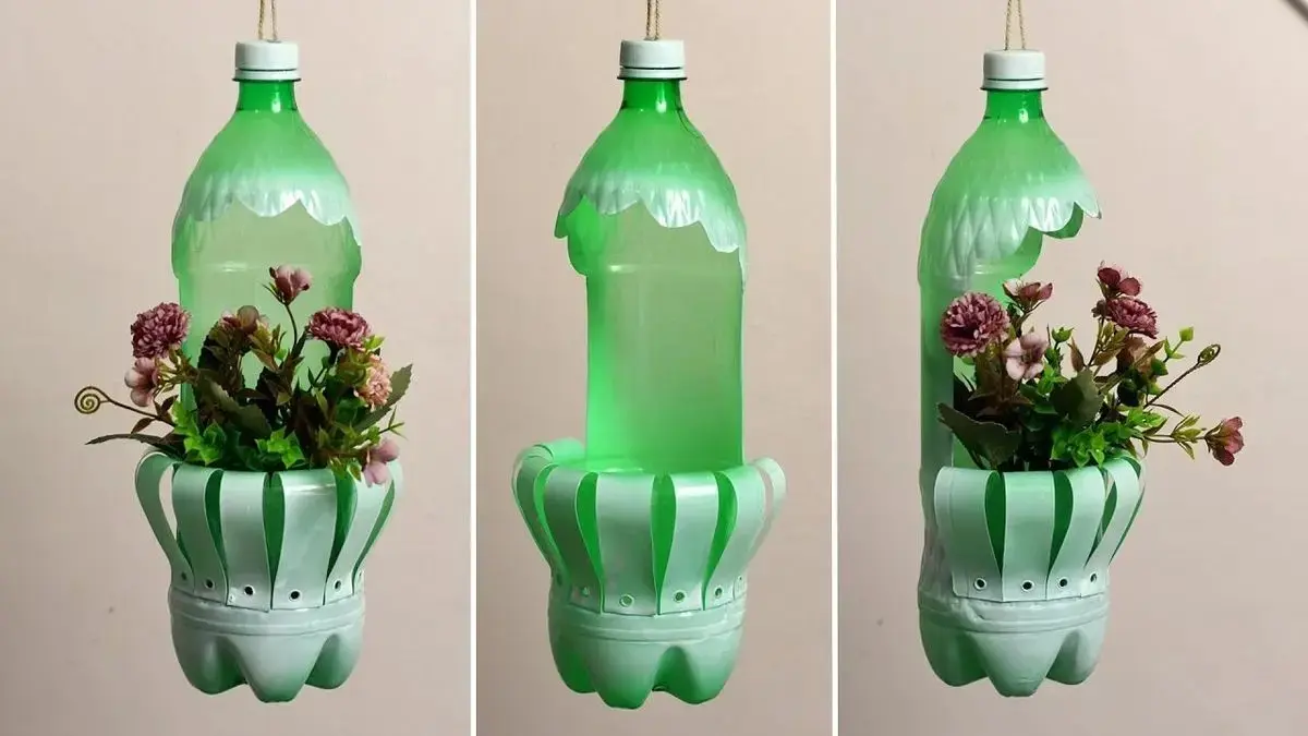 گلدان پلاستیکی با بطری نوشابه